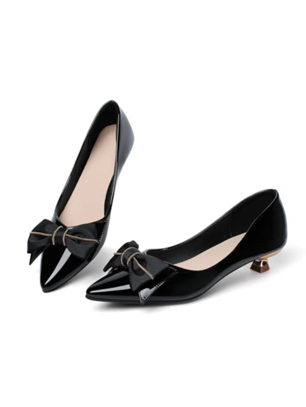Women's Kitten Heel Pumps – Slip On Dressy Work Shoes with Pointed Toe & Flower